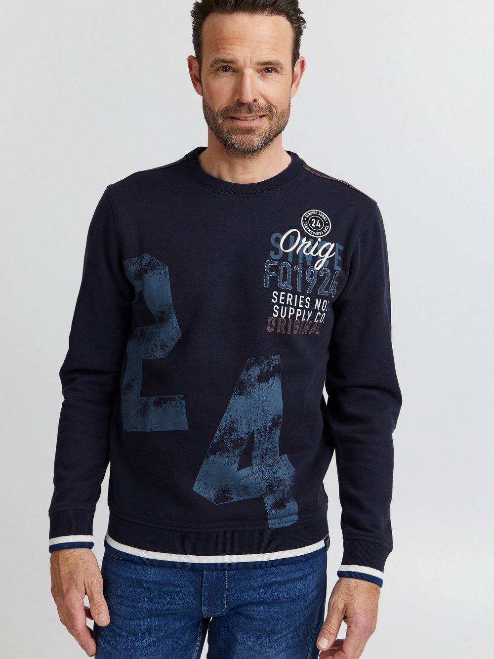 FQ1924 Sweatshirt Herren Baumwolle blau gemustert, XL