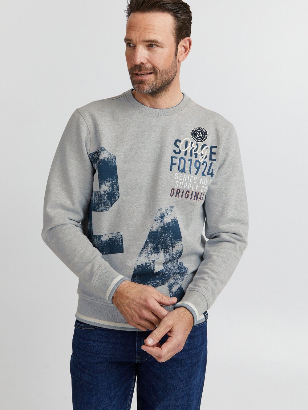 FQ1924 Sweatshirt Herren Baumwolle grau gemustert, L