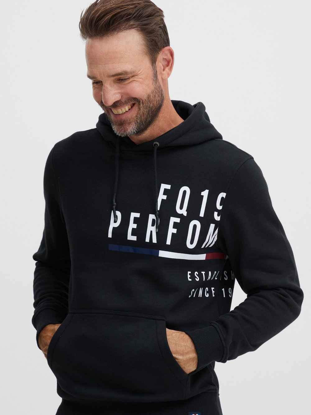 FQ1924 Hoodie Herren Baumwolle schwarz bedruckt, XXL