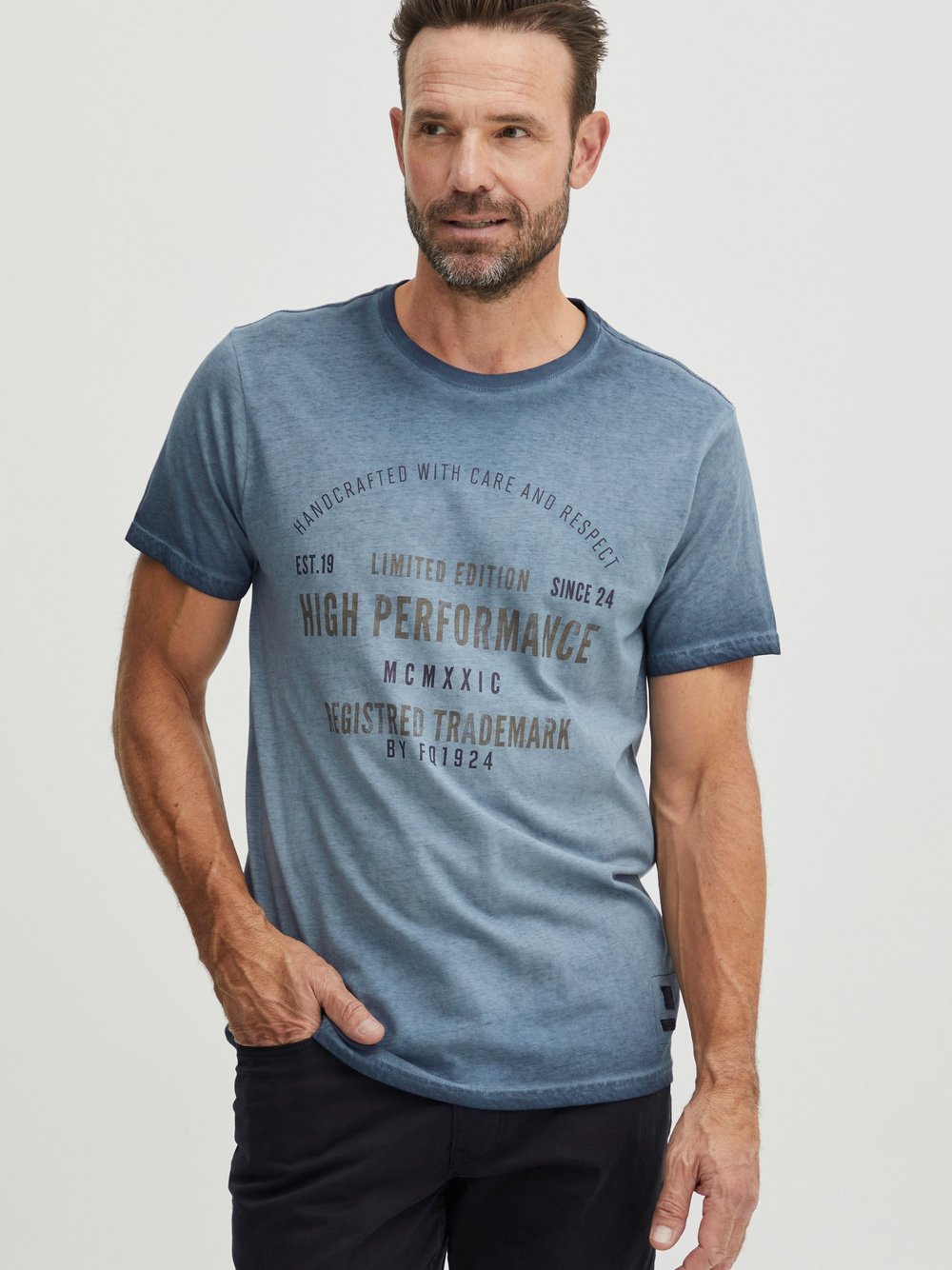 FQ1924 T-Shirt Herren Baumwolle blau bedruckt, XL