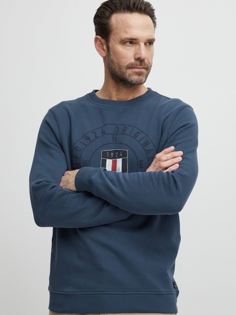 FQ1924 Sweatshirt Herren Baumwolle blau gemustert, XL