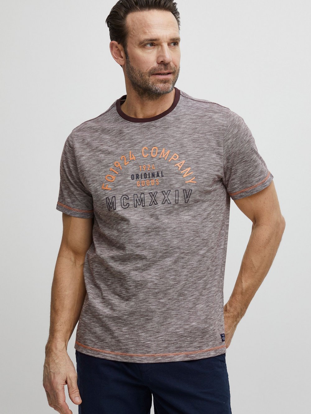 FQ1924 T-Shirt Herren Baumwolle braun gemustert, L