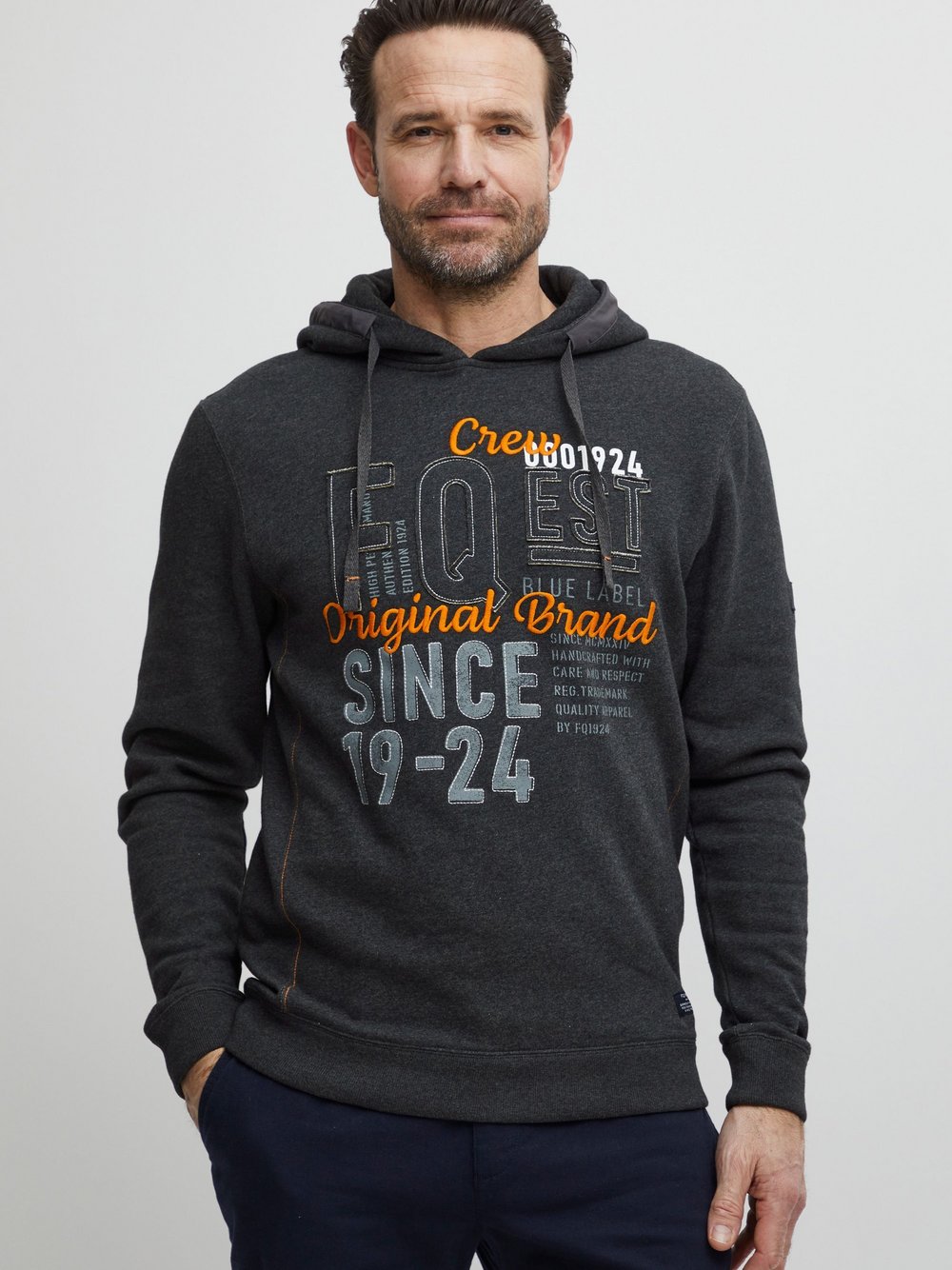 FQ1924 Hoodie Herren Baumwolle grau bedruckt, XXL