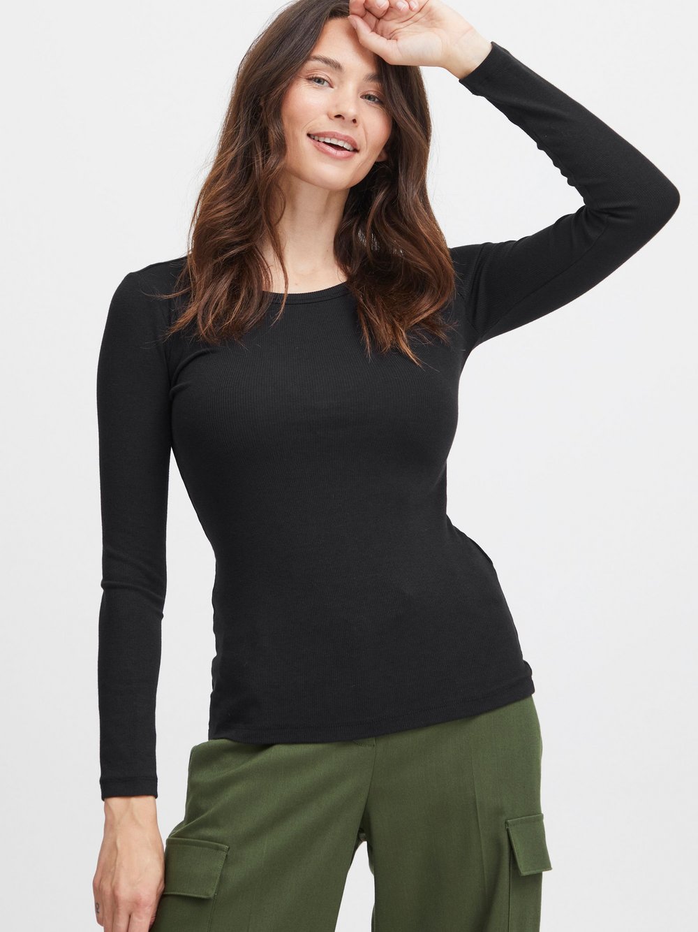 fransa Langarmshirt Damen Baumwolle schwarz, XXL