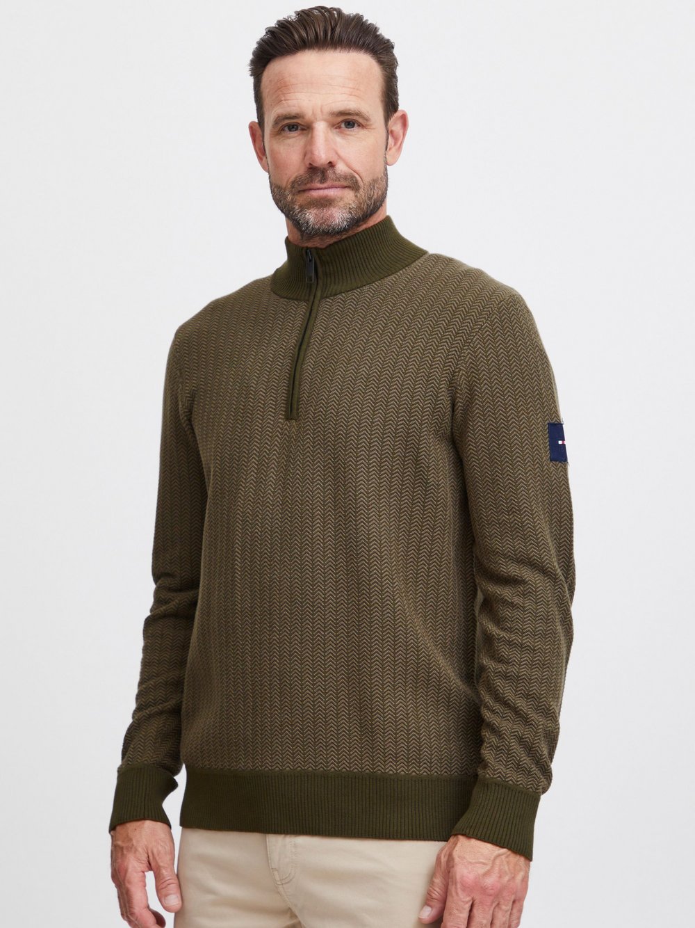 FQ1924 Strickpullover Herren Baumwolle grün gemustert, XXL