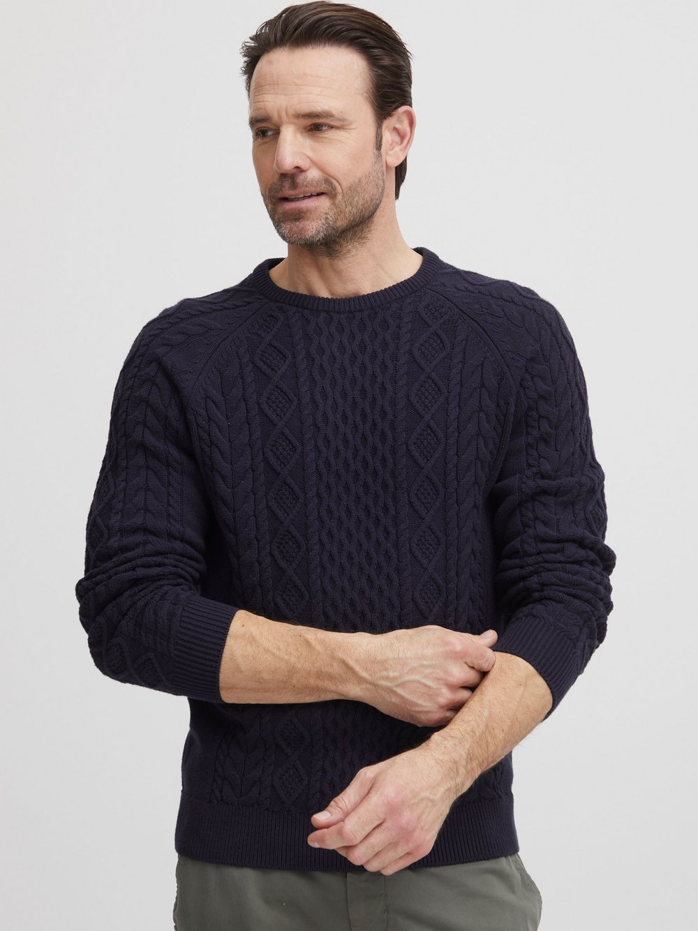 FQ1924 Strickpullover Herren Grobstrick blau gemustert, M