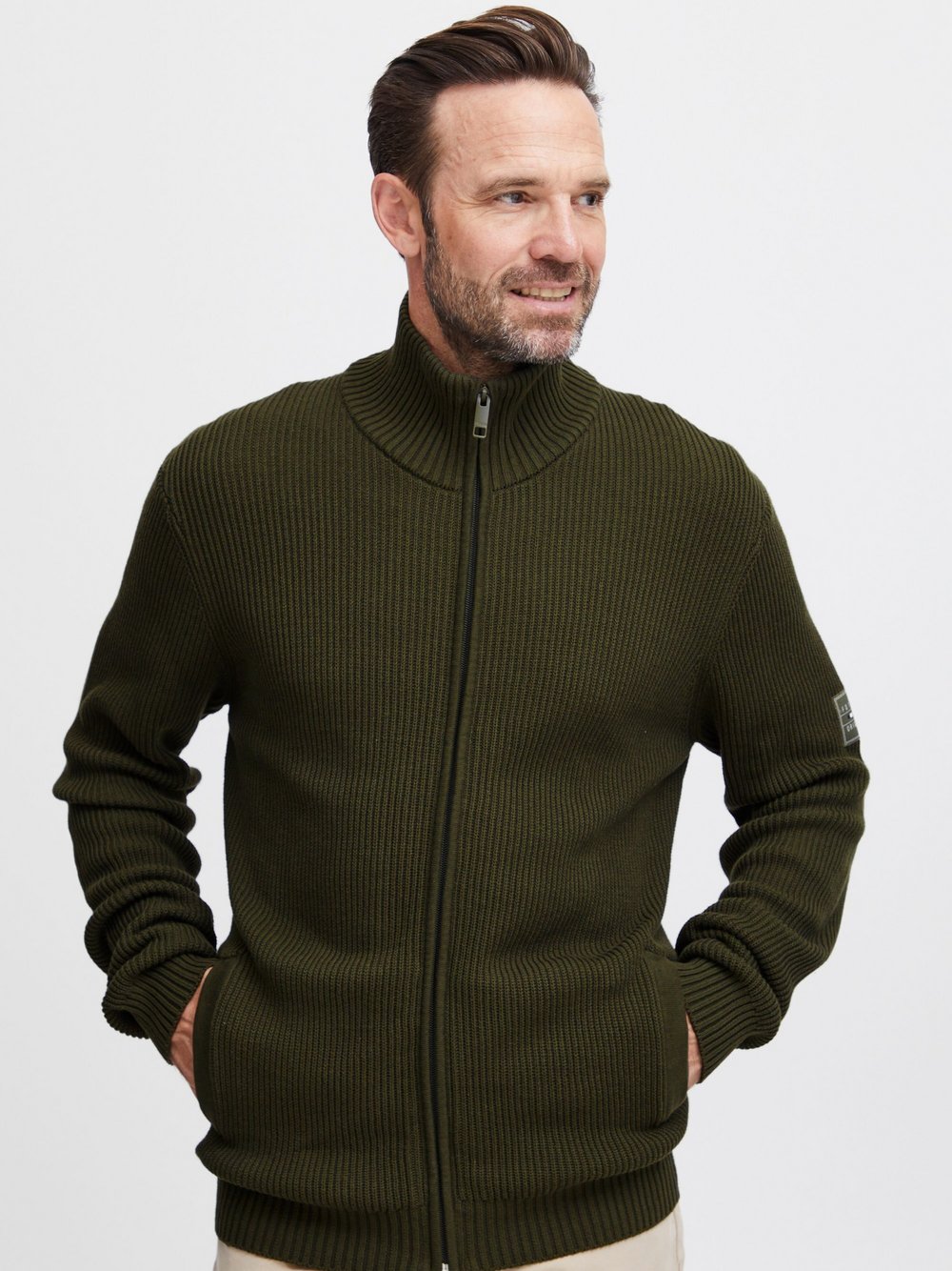 FQ1924 Strickjacke Herren Baumwolle grün gestreift, XXXL