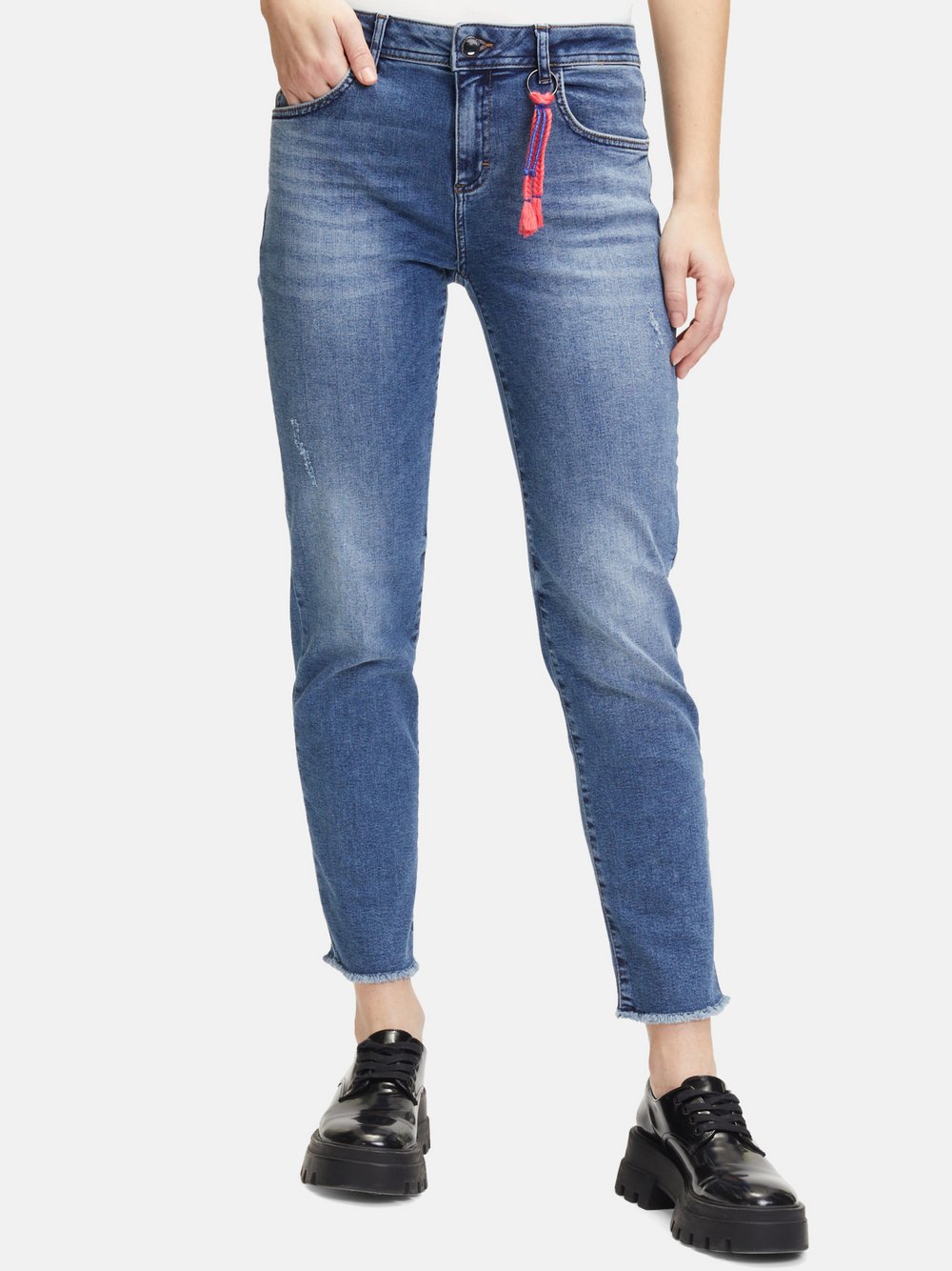 Cartoon Used Look-Jeans Damen Baumwolle blau gemustert, 34