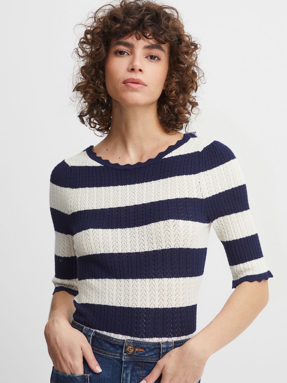 Atelier Rêve Strickpullover Damen Viskose blau gestreift, XXL