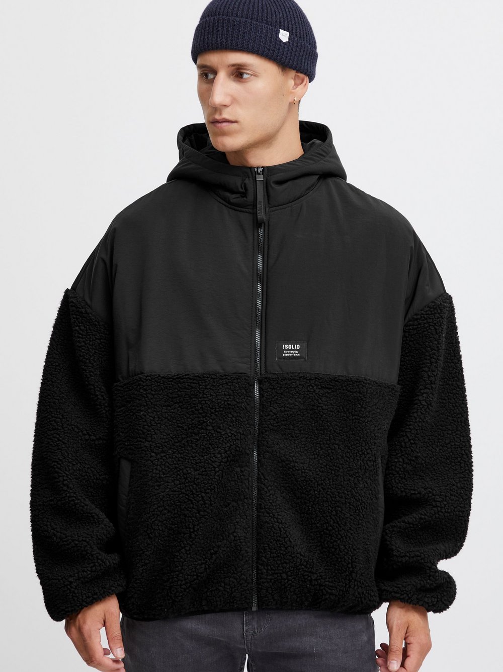 Thumbnail - Solid Fellimitatjacke Herren schwarz, S