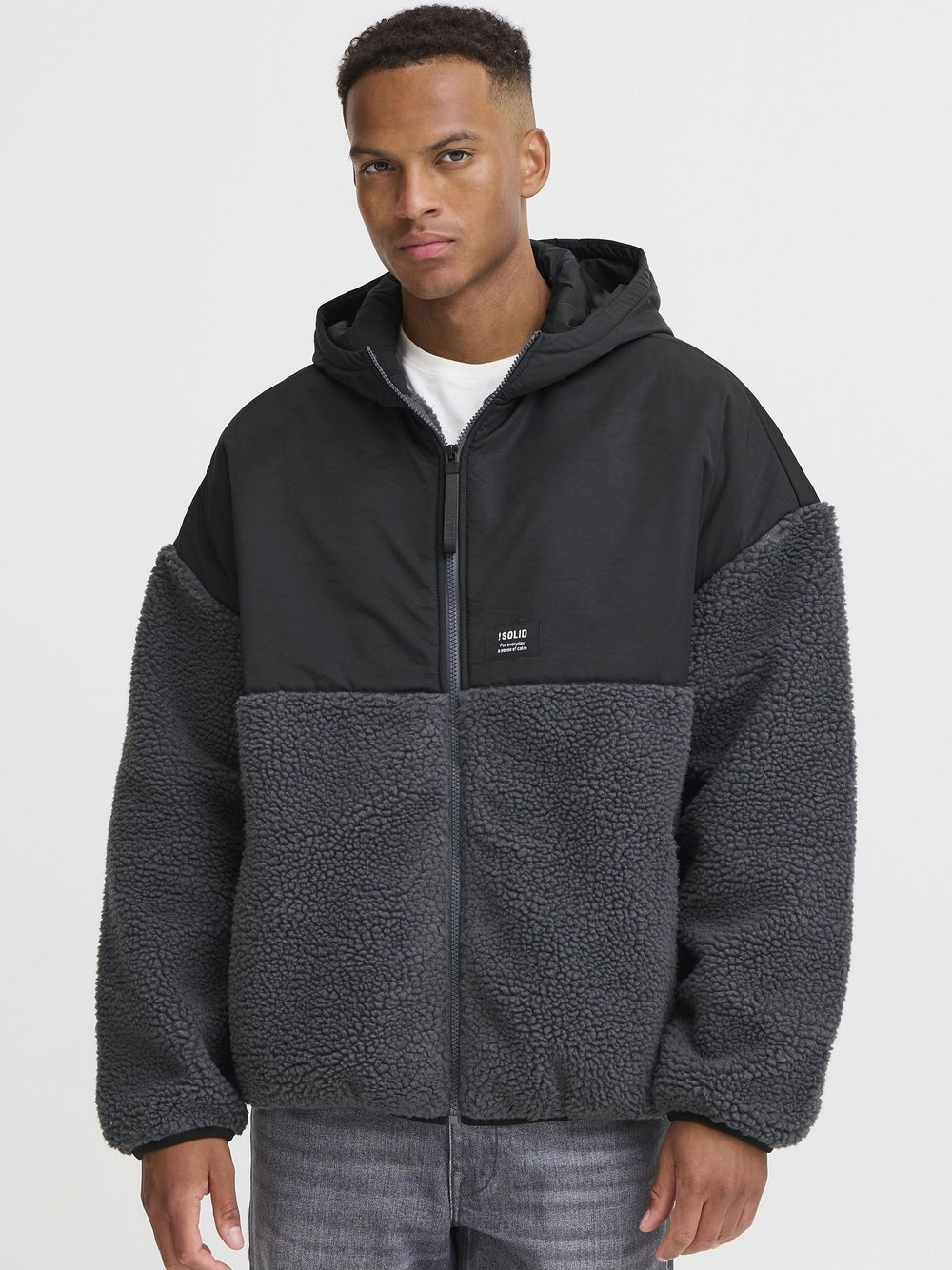 Thumbnail - Solid Fellimitatjacke Herren grau, XL