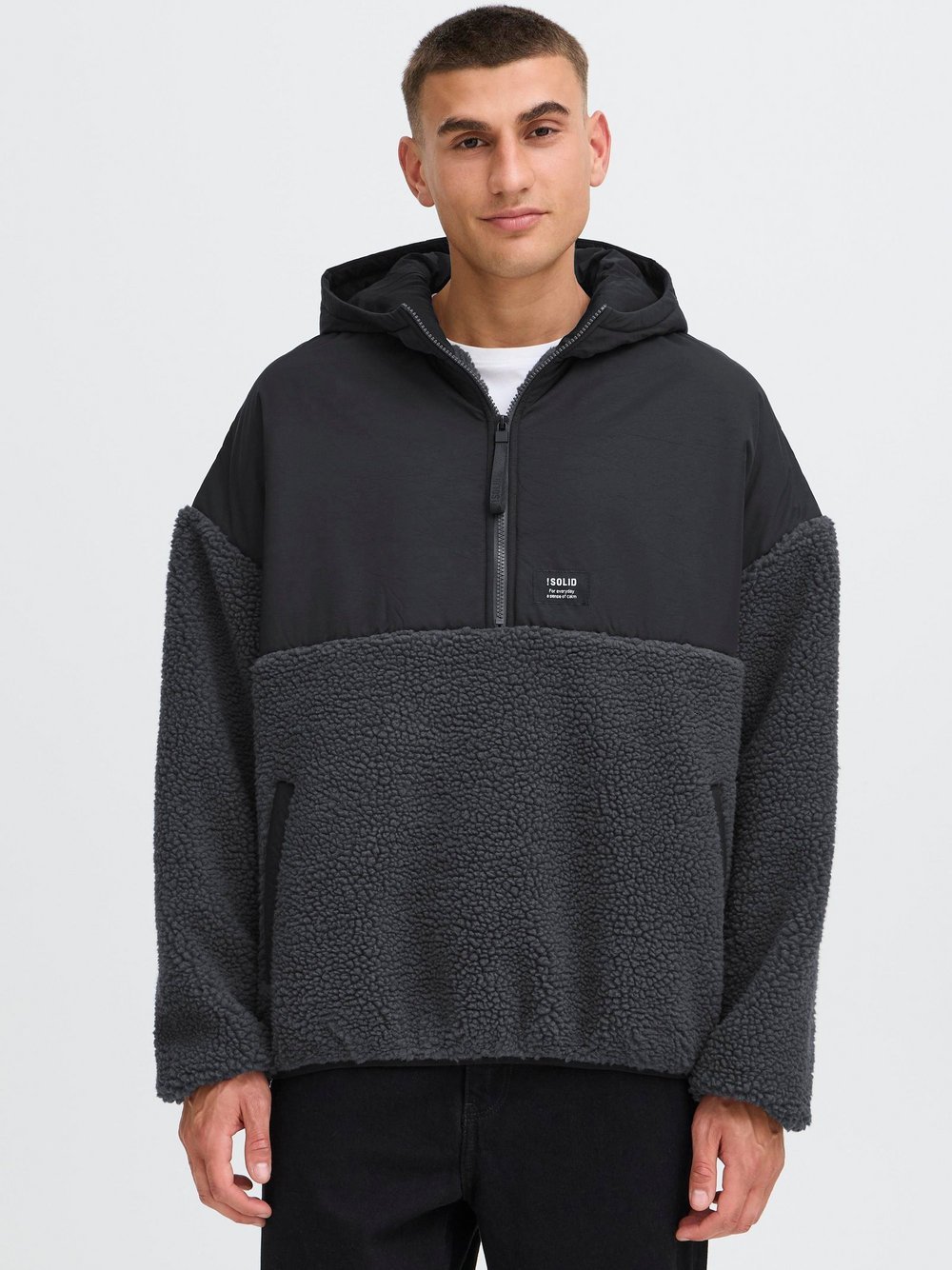 Thumbnail - Solid Teddy Halfzip-Hoodie Herren grau, M
