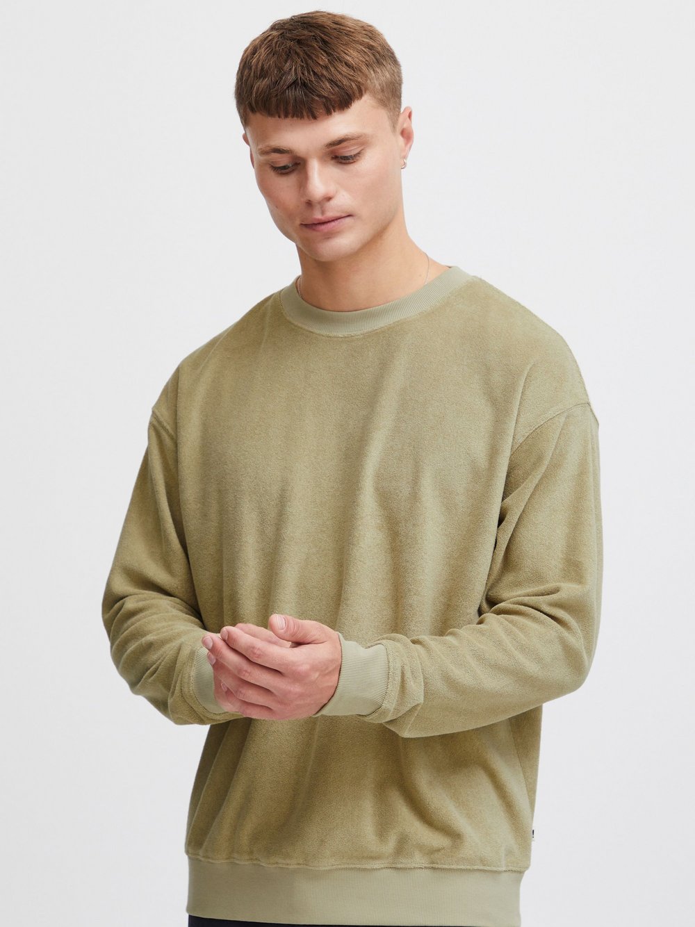 Solid Sweatshirt Herren Baumwolle beige, S