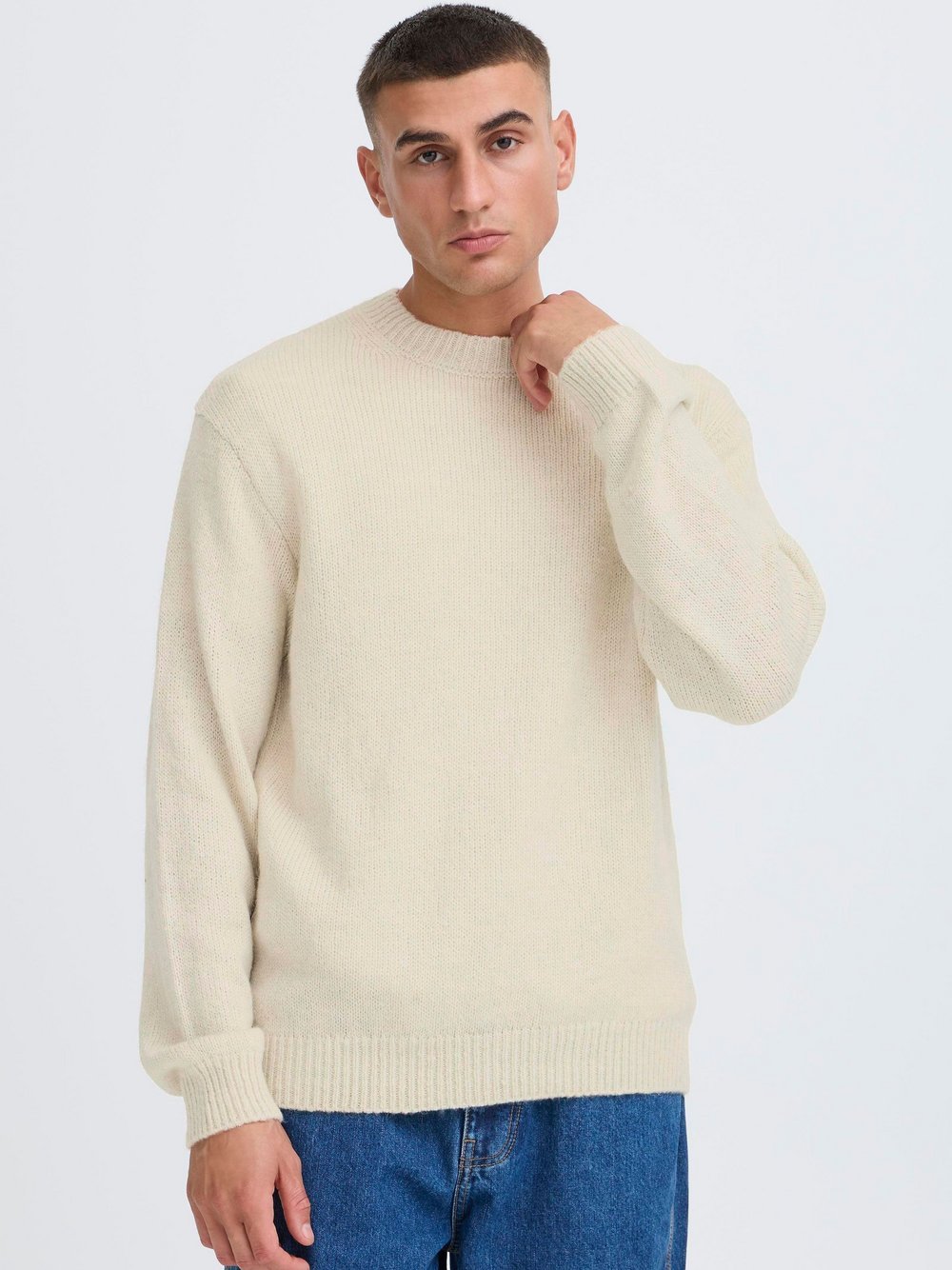 Solid Strickpullover Herren beige meliert, L