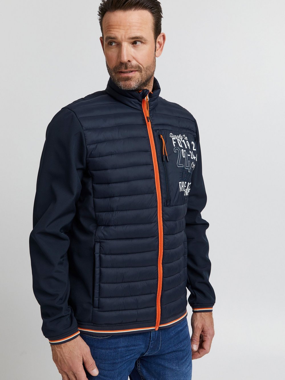 FQ1924 Softshelljacke Herren blau bedruckt, L