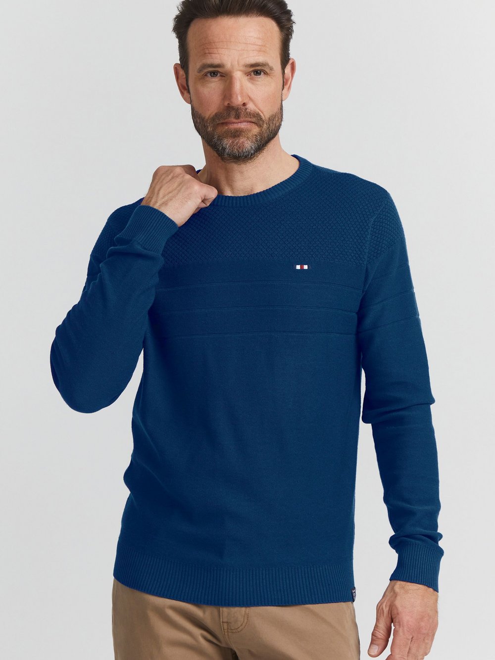 FQ1924 Strickpullover Herren Baumwolle blau gemustert, L