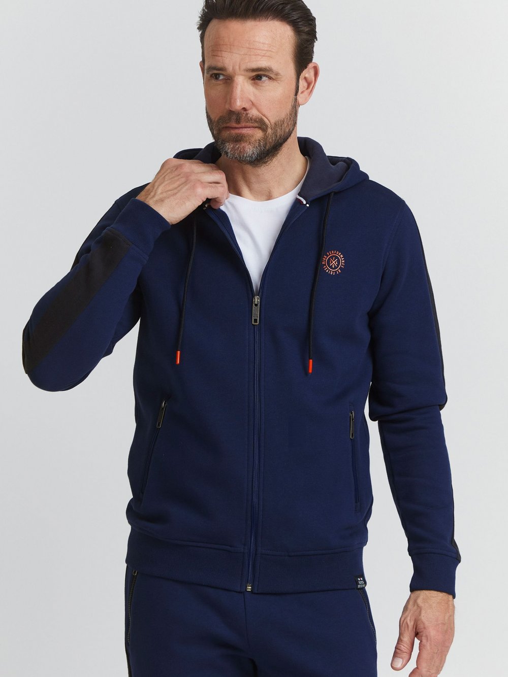 FQ1924 Kapuzensweatjacke Herren Baumwolle blau, XXXL