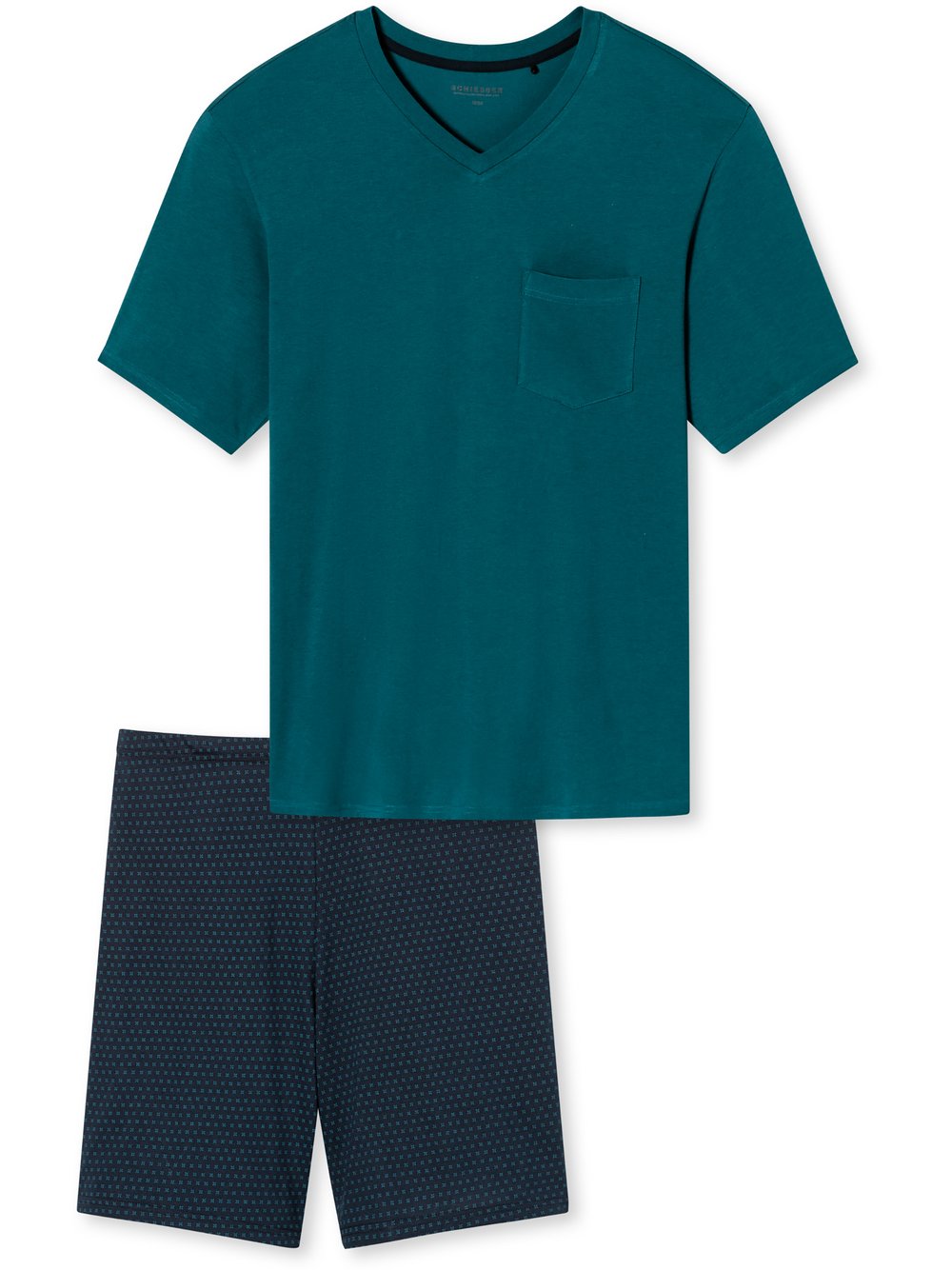 Schiesser Pyjama  Herren Baumwolle blau bedruckt, 48