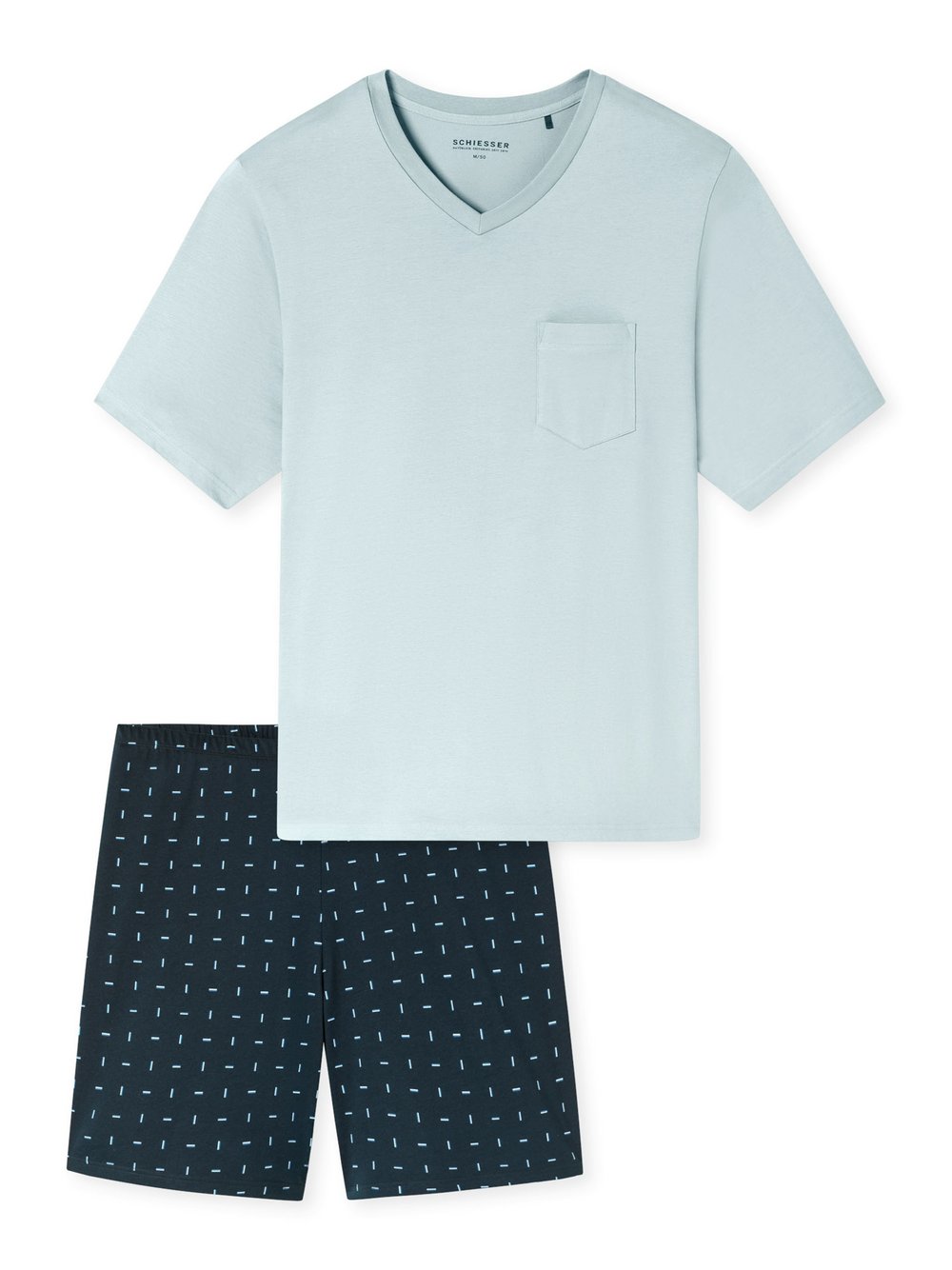 Schiesser Pyjama  Herren Baumwolle blau bedruckt, 52
