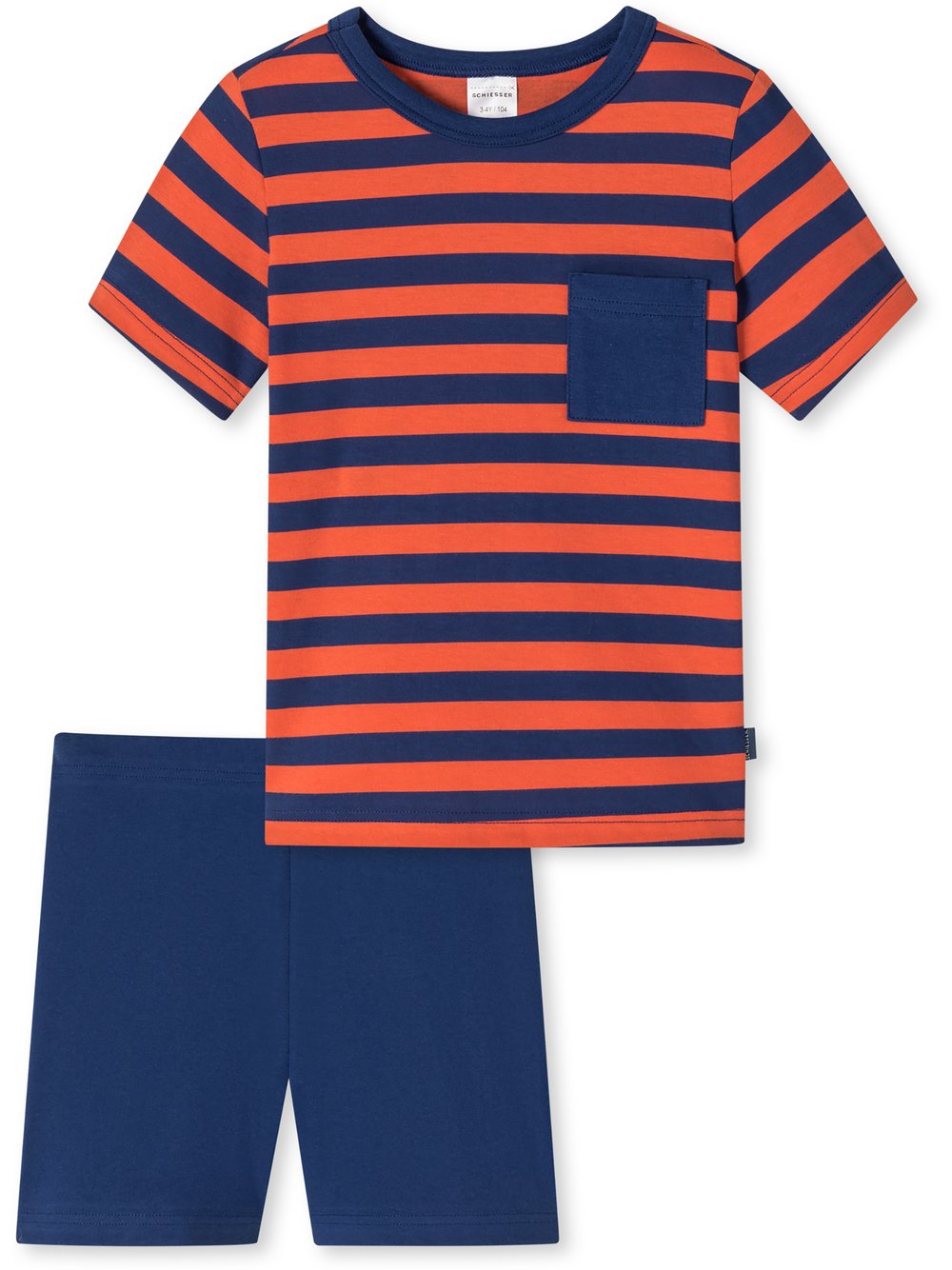 Schiesser Pyjama  Jungen Baumwolle orange gestreift, 92