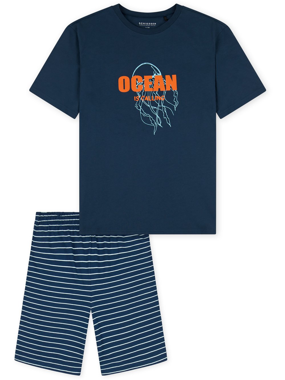Schiesser Pyjama  Jungen Baumwolle blau bedruckt, 140