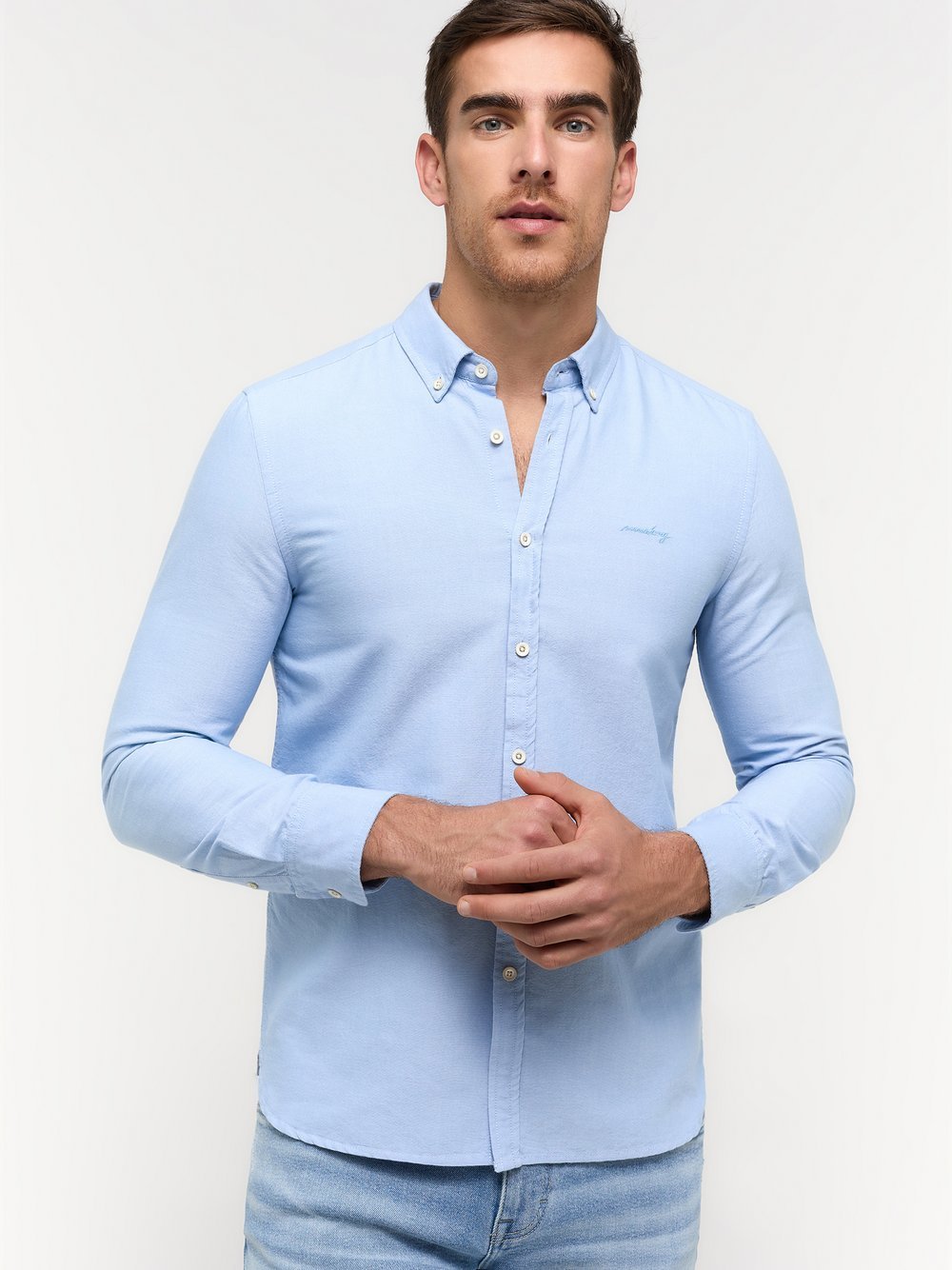 Mustang Hemd Herren Slim Fit Baumwolle blau gestreift, XXL