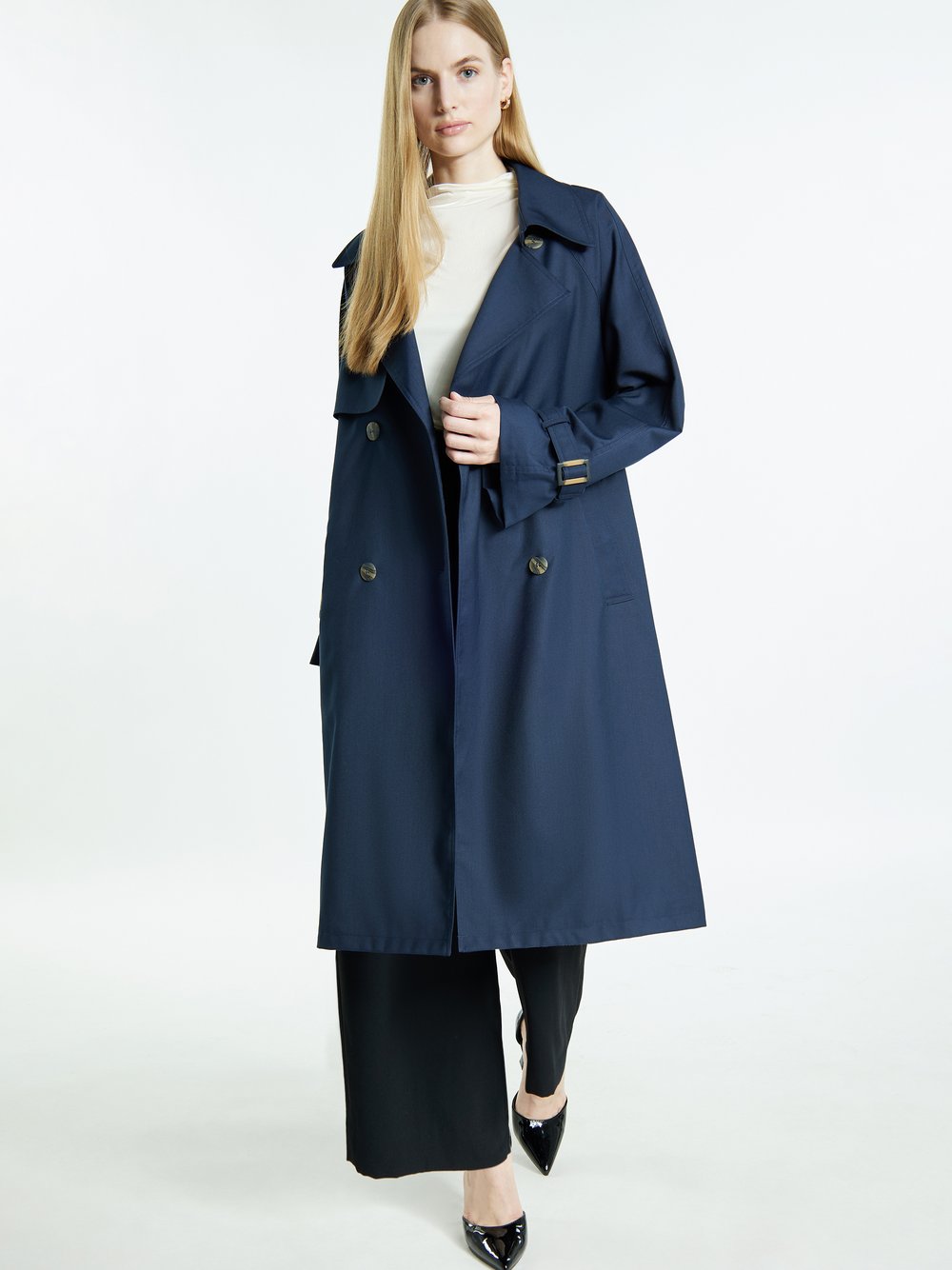 Dreimaster Trenchcoat Damen blau, L