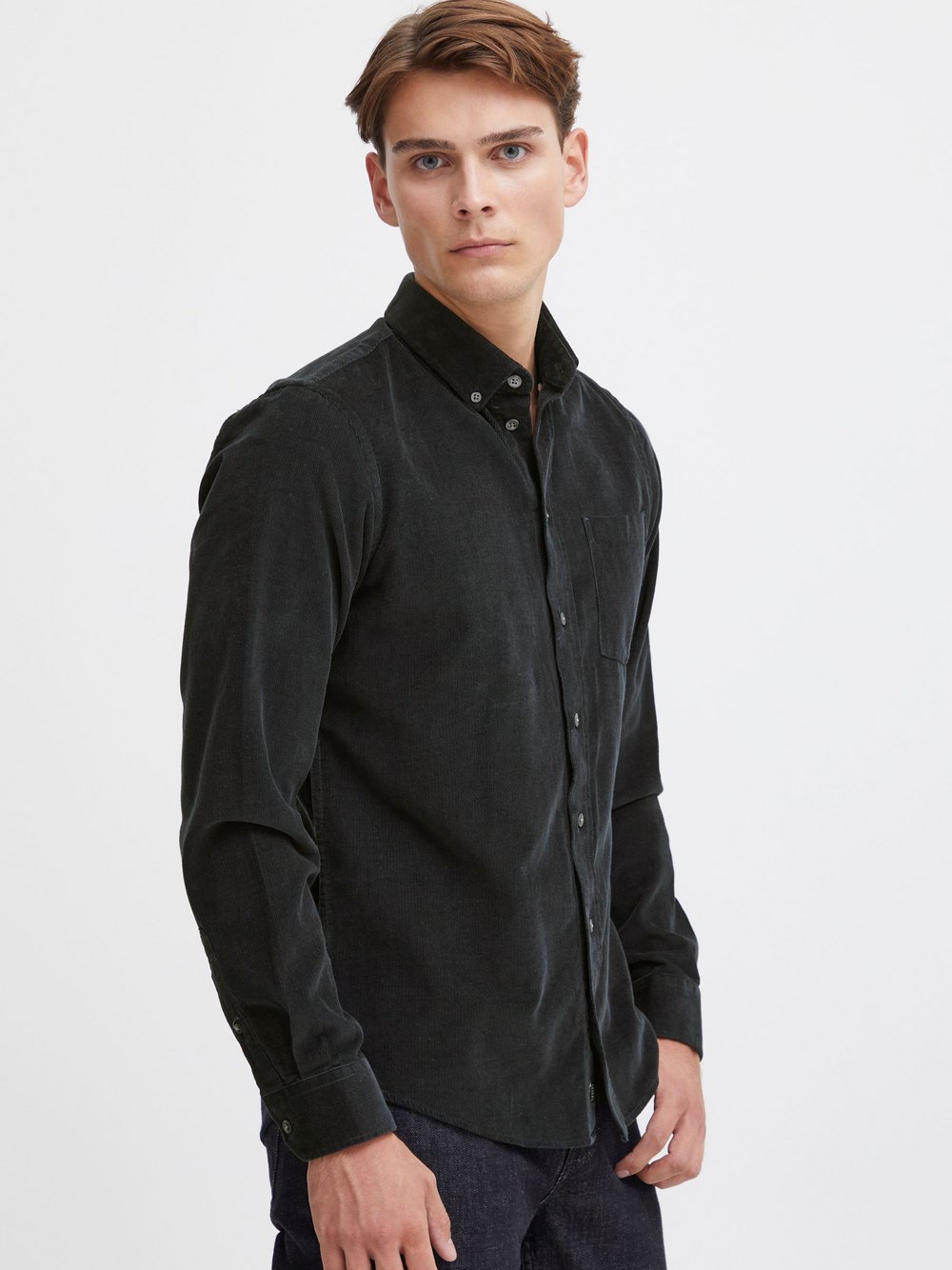 CASUAL FRIDAY Langarmhemd Herren Regular Fit Baumwolle schwarz, M
