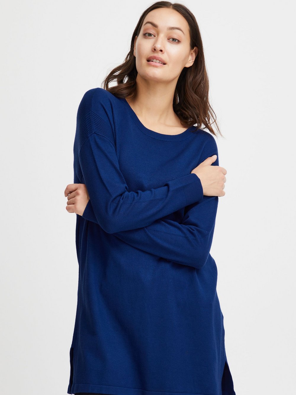 fransa Strickpullover Damen Viskose blau, L