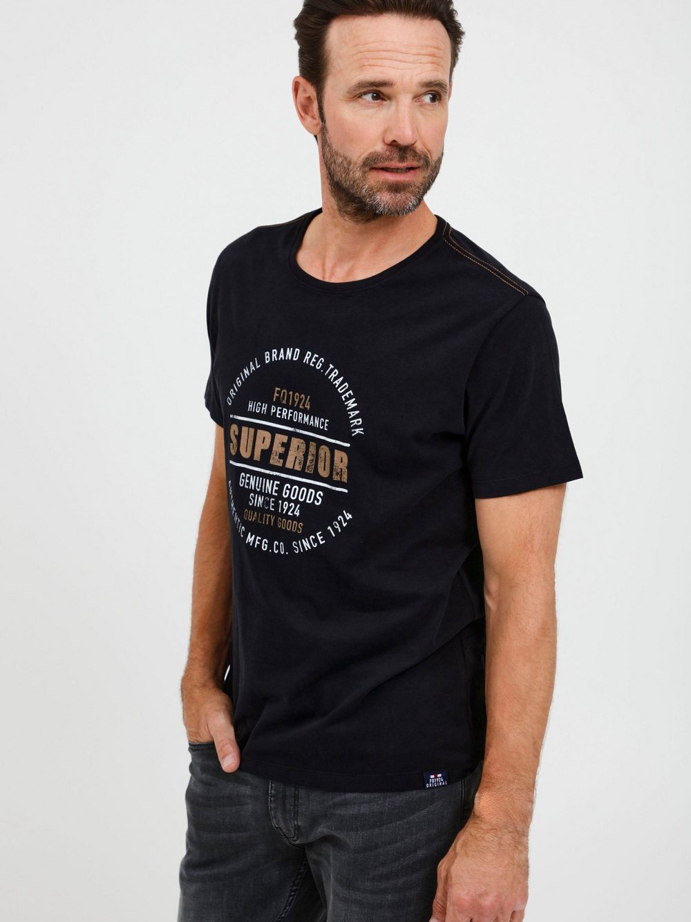 FQ1924 T-Shirt Herren Baumwolle schwarz gemustert, L