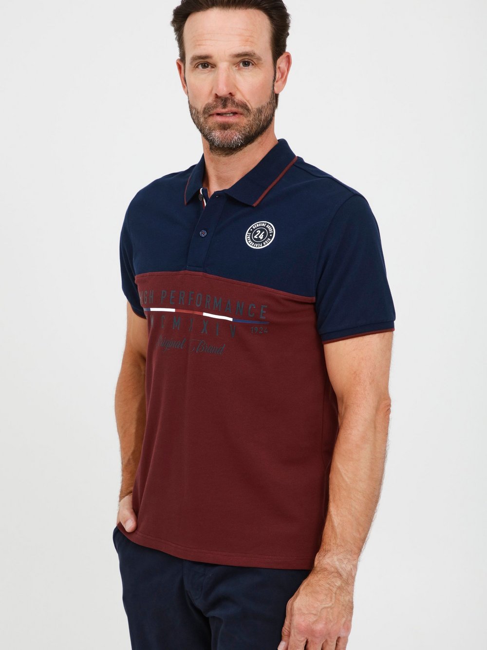 FQ1924 Poloshirt Herren Baumwolle rot gemustert, XL