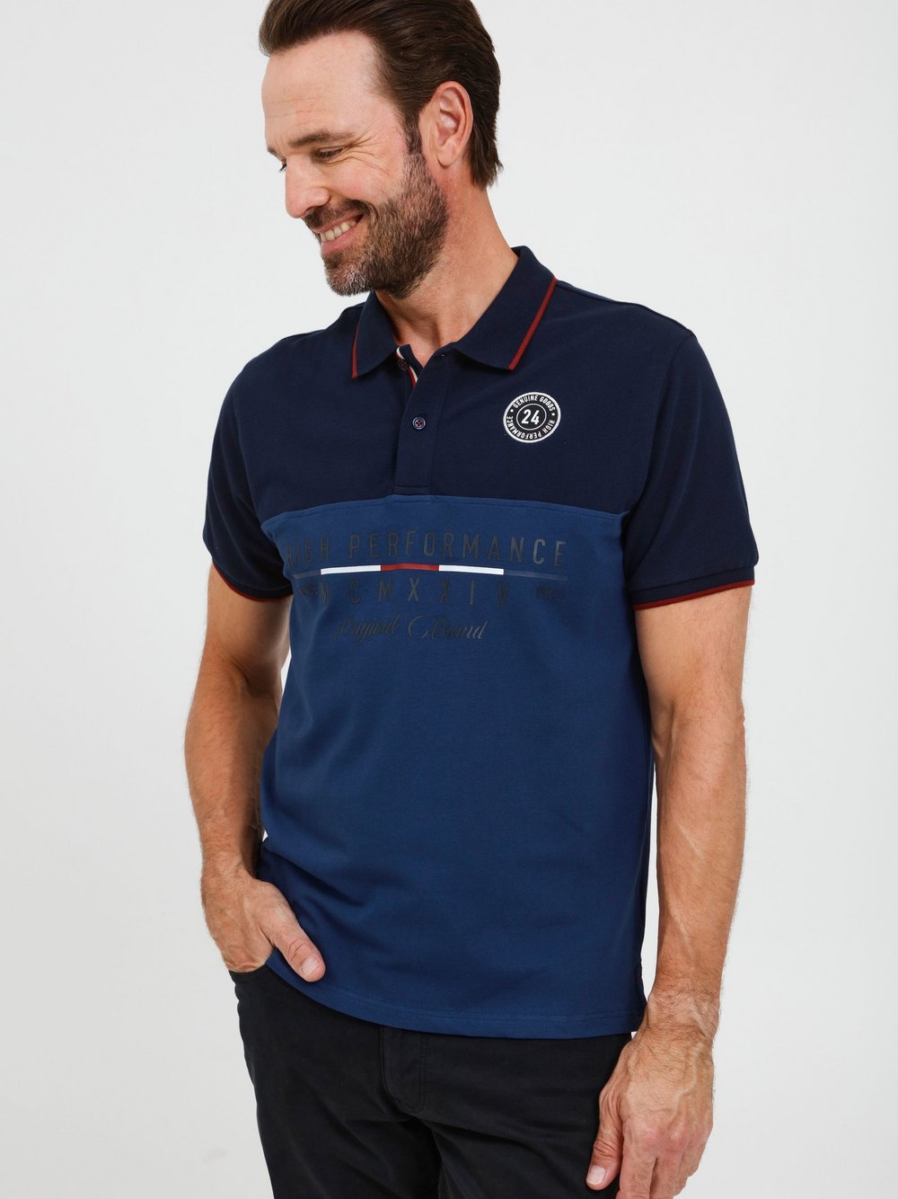 FQ1924 Poloshirt Herren Baumwolle blau gemustert, XXL