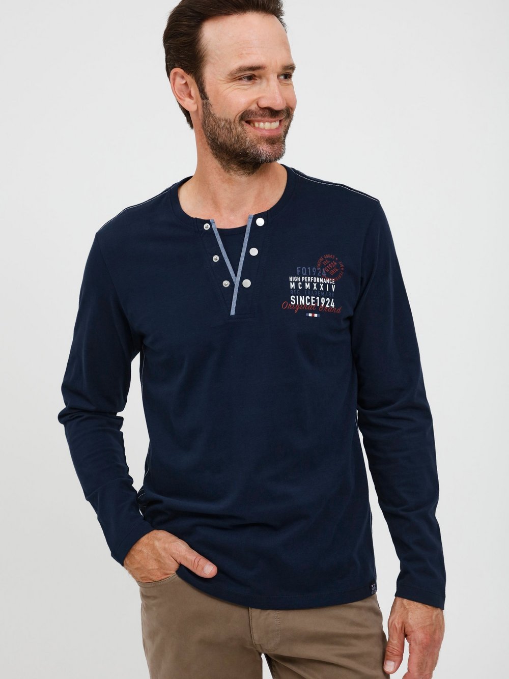 FQ1924 Henleyshirt Herren Baumwolle blau bedruckt, L