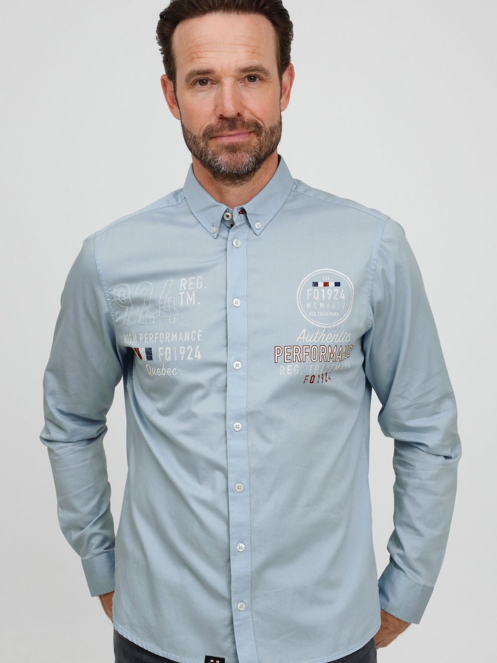 FQ1924 Langarmhemd Herren Regular Fit Baumwolle blau bedruckt, XL