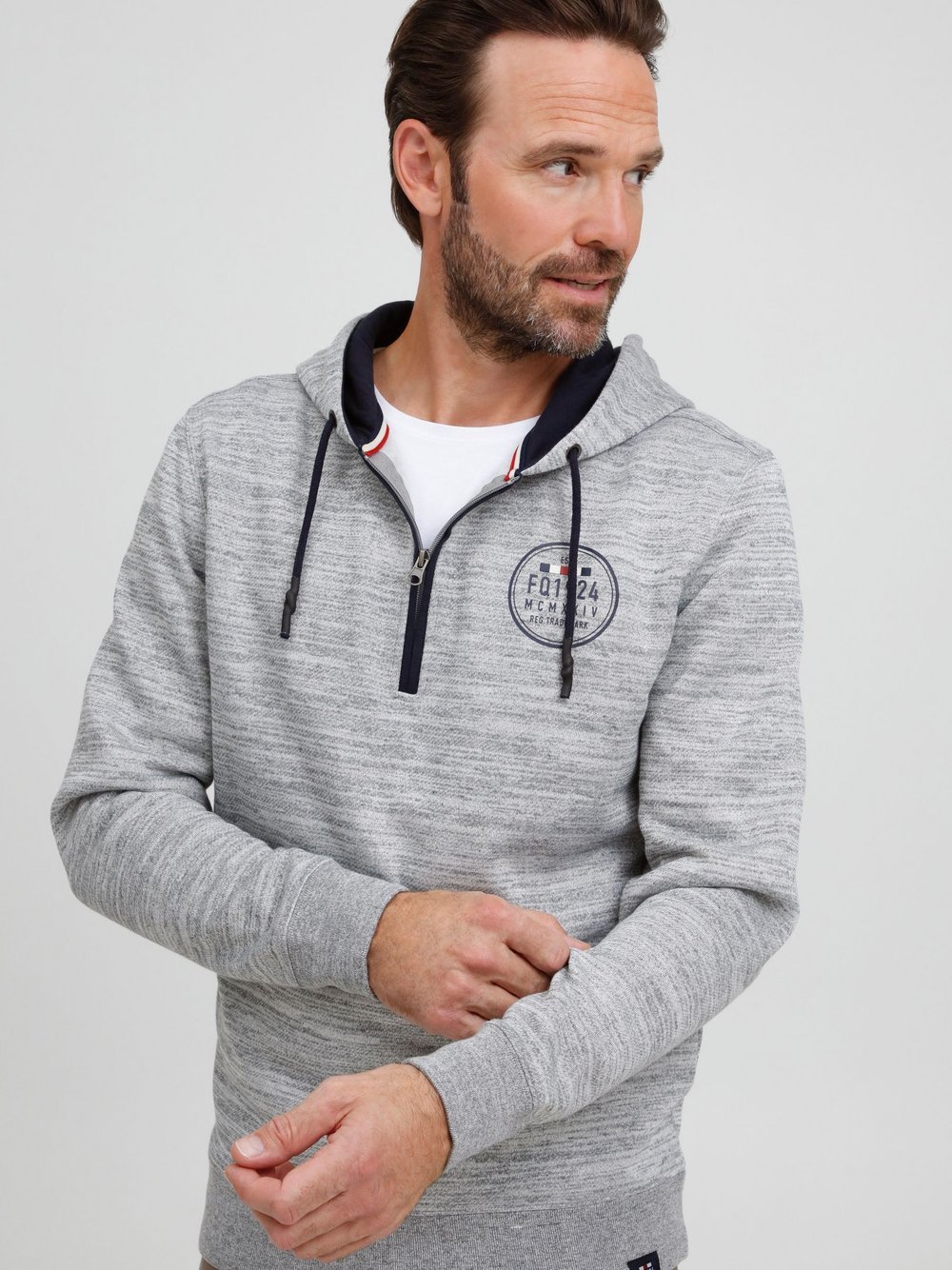 FQ1924 Hoodie Herren Baumwolle grau meliert, L