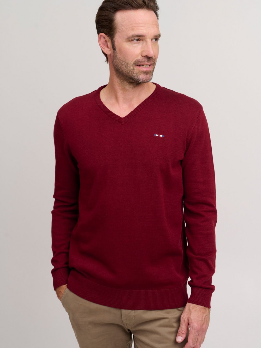 FQ1924 Strickpullover Herren Baumwolle rot, L