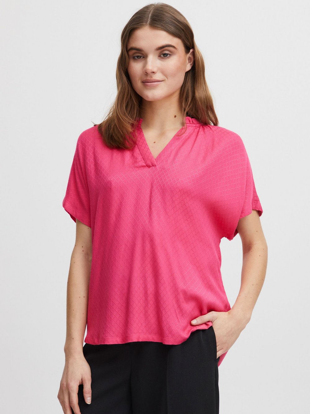 fransa Kurzarmbluse Damen Viskose pink, L