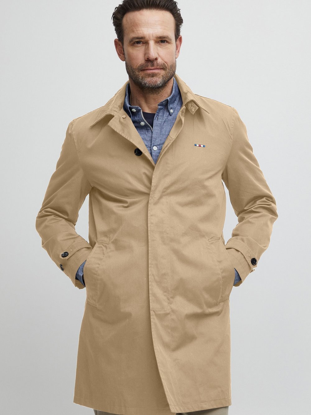 FQ1924 Trenchcoat Herren Baumwolle beige, L