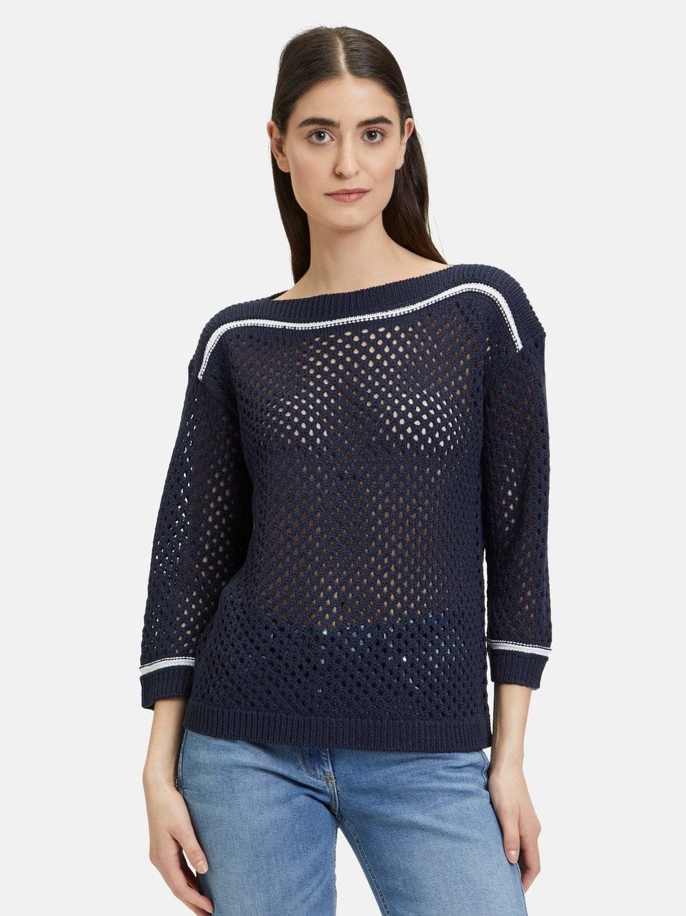 Betty Barclay Lochstrick-Pullover Damen blau gemustert, 38