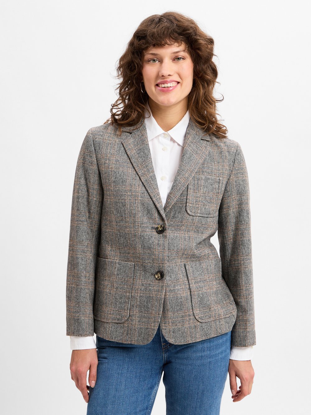 Tommy Hilfiger Blazer mit Wollanteil Damen Wolle grau kariert, 46