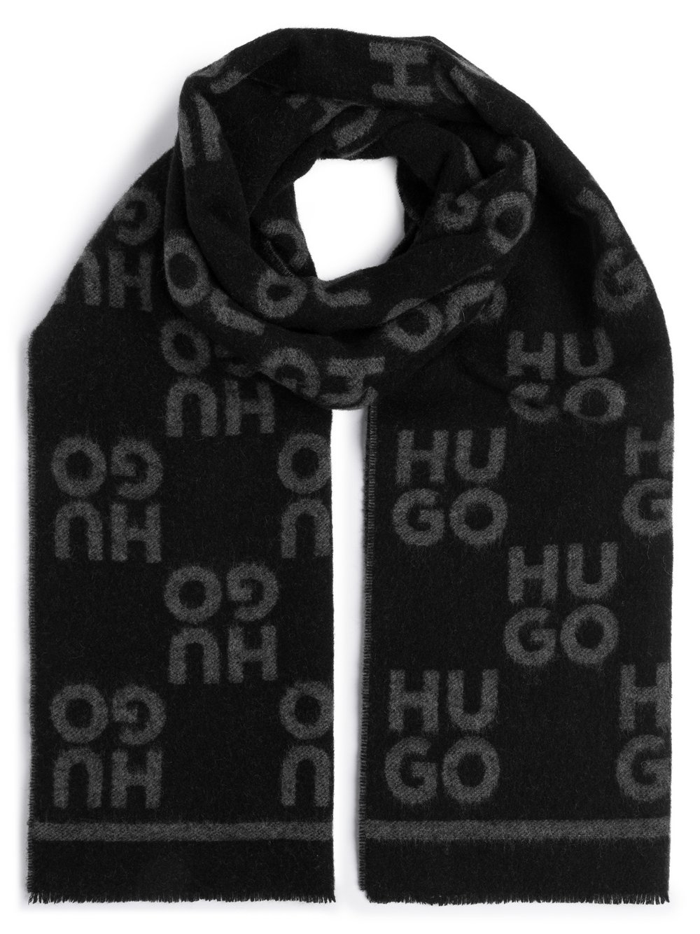 HUGO Schal Herren Wolle schwarz gemustert, ONE SIZE