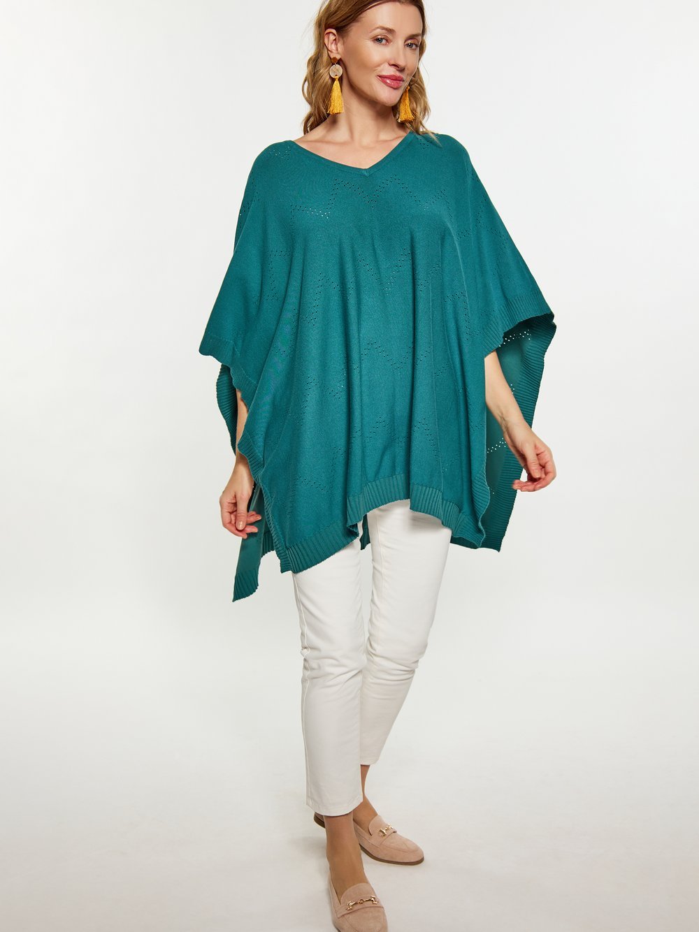 Usha Poncho Damen Viskose grün, XL/XXL