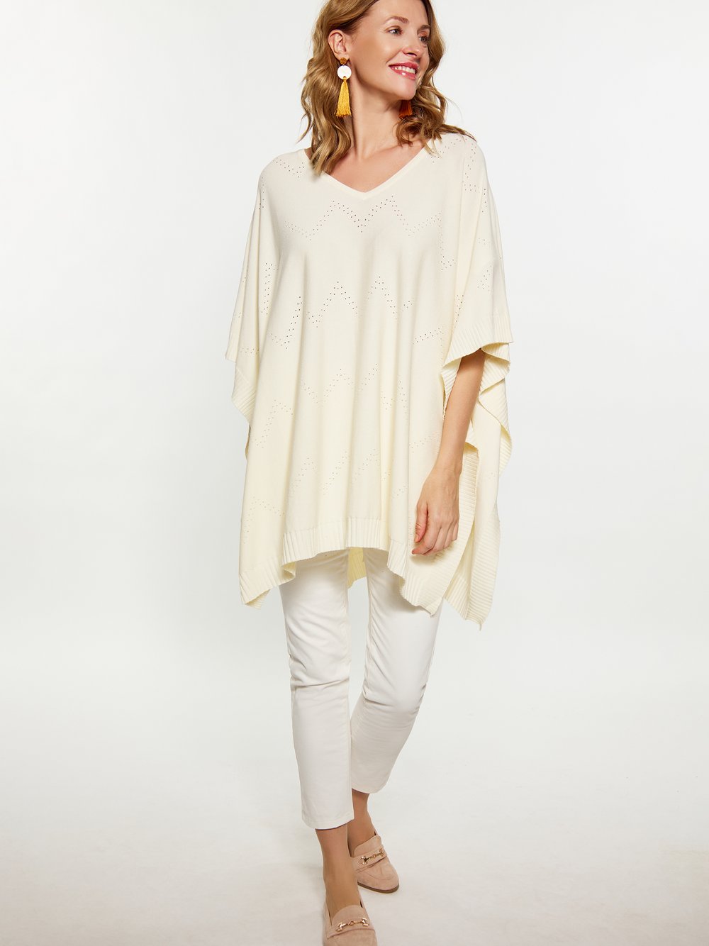 Usha Poncho Damen Viskose beige, M/L