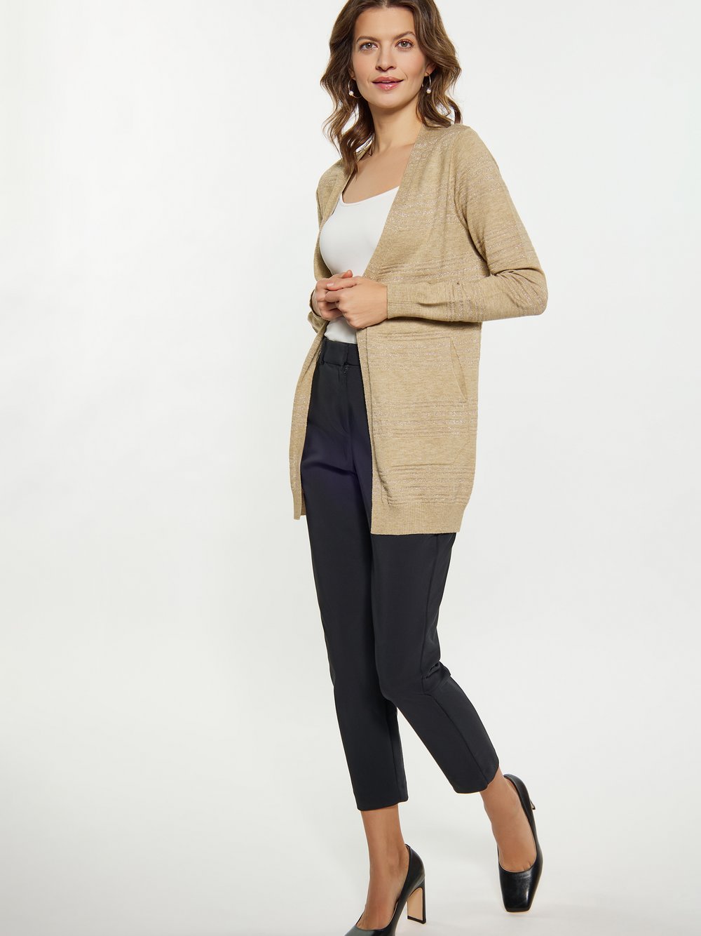 Usha Cardigan Damen Viskose beige gestreift, XS/S