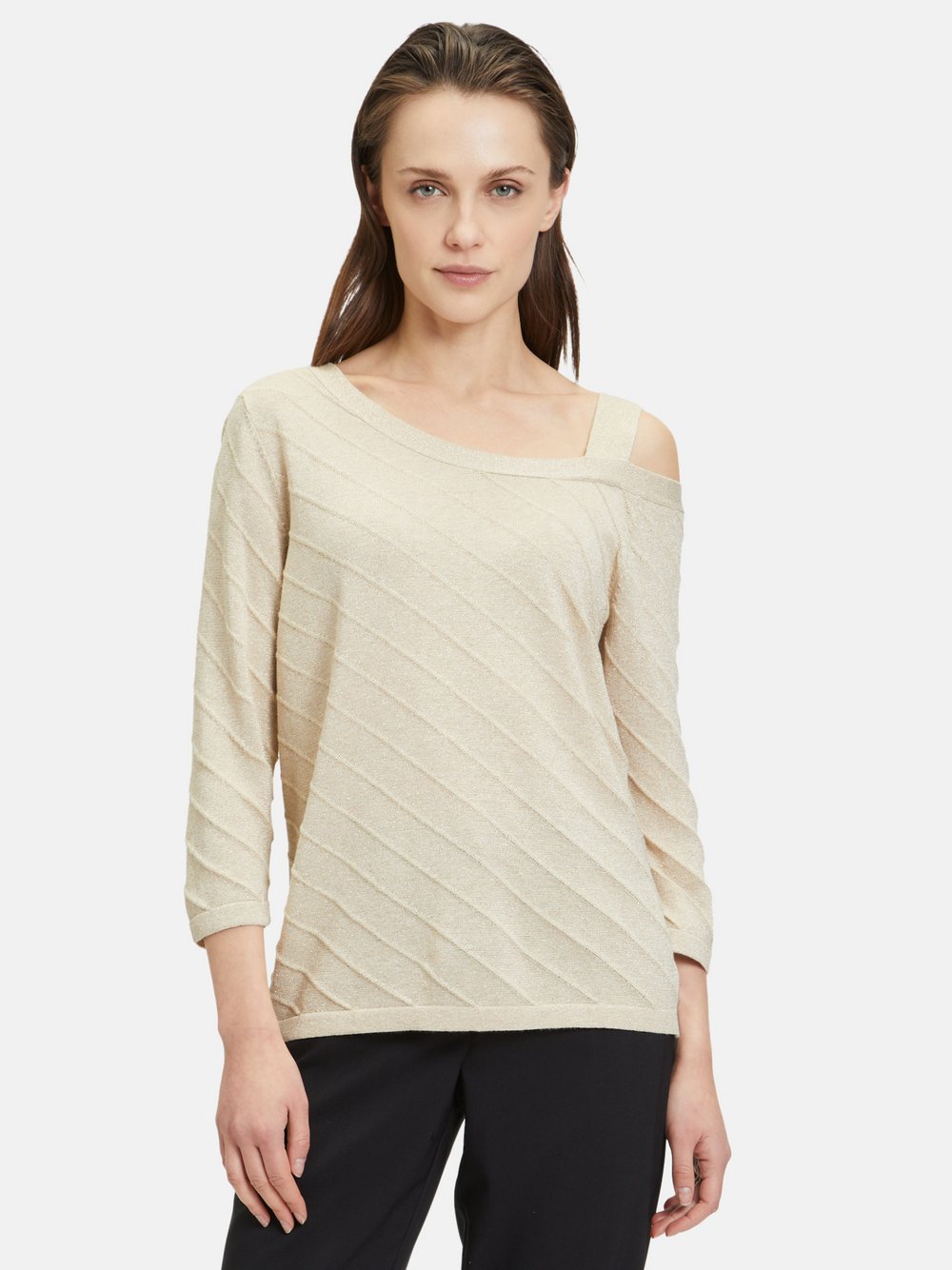 Betty Barclay Feinstrickpullover Damen Baumwolle beige gestreift, 44