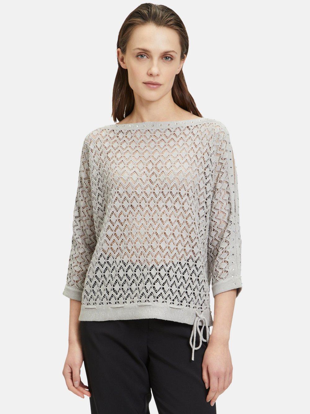 Betty Barclay Lochstrick-Pullover Damen Baumwolle grau, 44