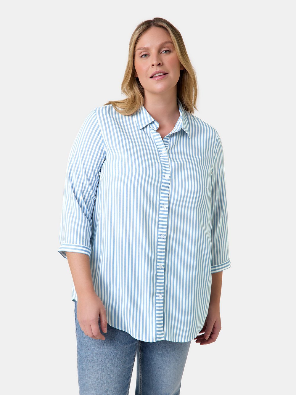 Samoon 3/4 Arm Bluse Damen Viskose blau gestreift, 54