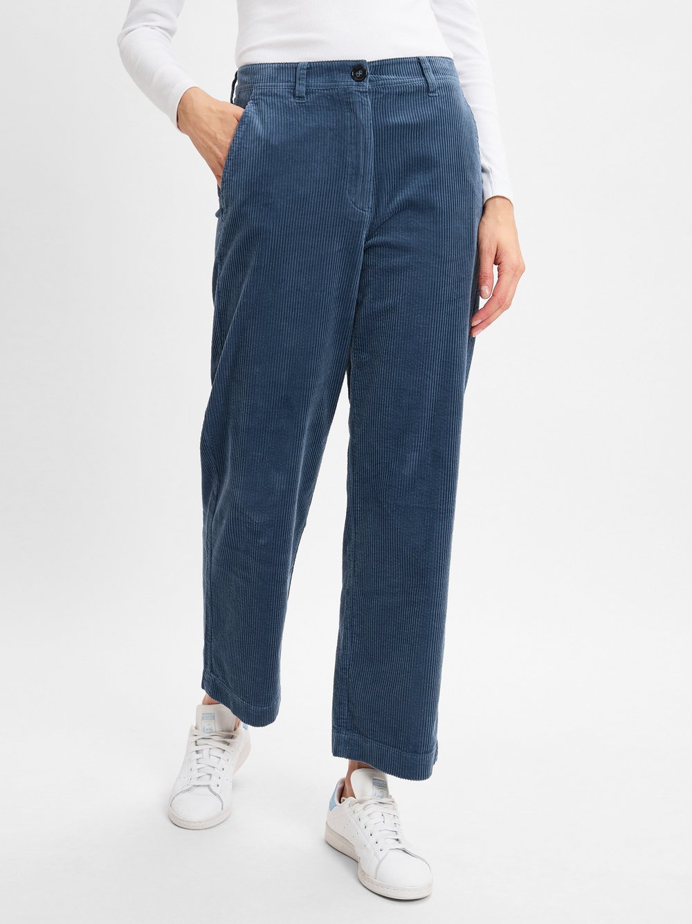 Marc O'Polo Hose Damen Baumwolle blau strukturiert, 38