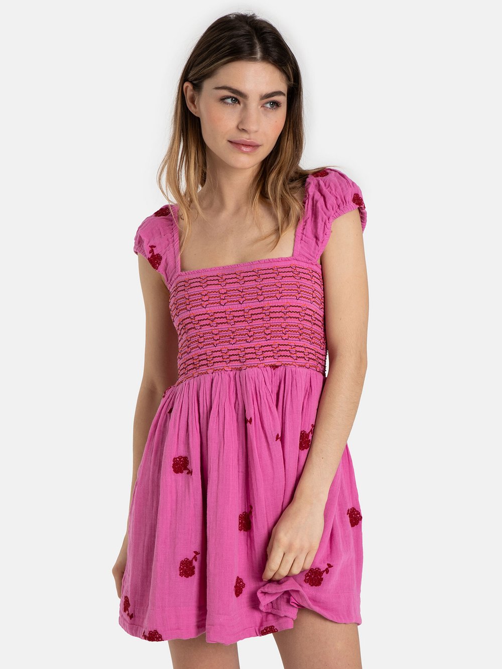 Free People Minikleid Damen Baumwolle pink gemustert, S