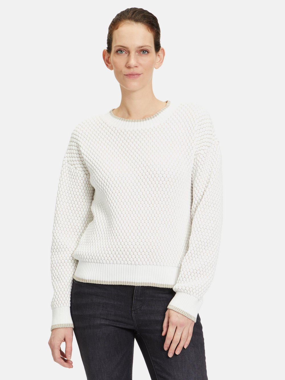 Betty & Co Strickpullover Damen Baumwolle weiß gemustert, 44